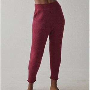 NWT Free People SMALL C.O.Z.Y. Waffle Knit Joggers Pants Off Beat Red Sweater